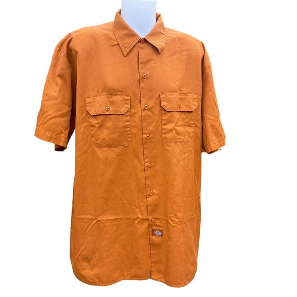 Dickies Mens 2XL Dark Orange Work Shirt Short Sleeve Button-Up Casual Style - Picture 2 of 9